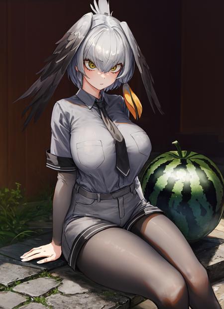 09013-1490617229-beautiful, masterpiece, best quality, realistic photo of 1girl, shoebill, huge breasts, sitting on watermelon, collared shirt, g.png